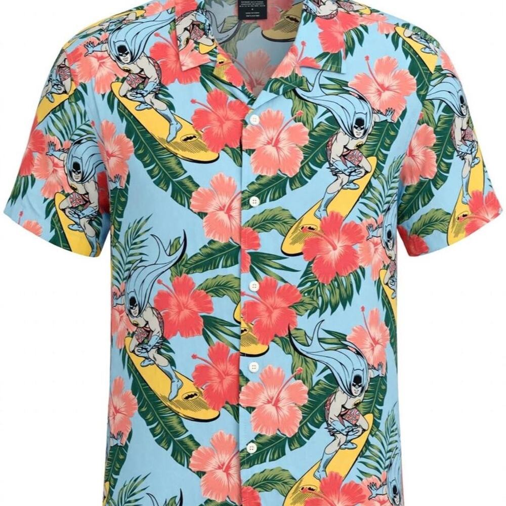 Batman Classic TV Series Hawaiian Shirt Mens S Surfing Batman Rayon Button Up